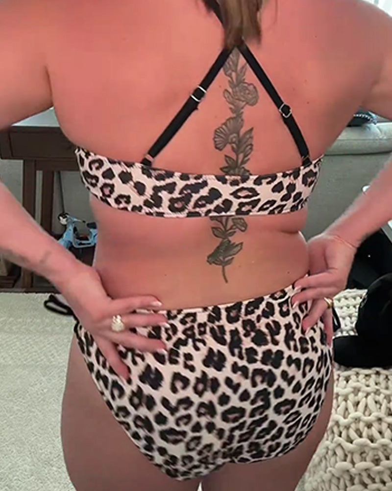 Bikini Sexy Kreuzgurte Leopardenmuster