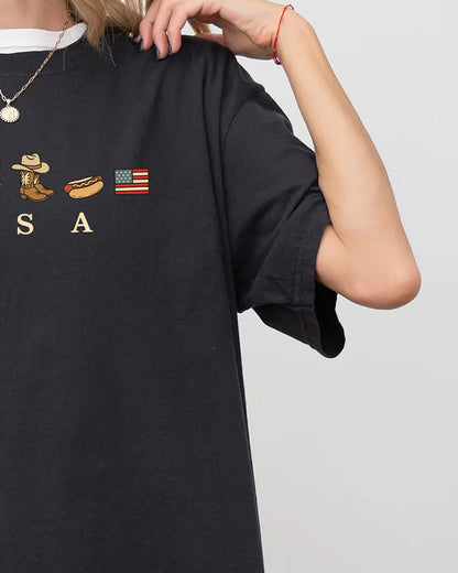 T-Shirt Lässig Loose-Fit Buchstabenprint