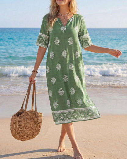 Kleid Ethno Petite V-Ausschnitt Schlitz