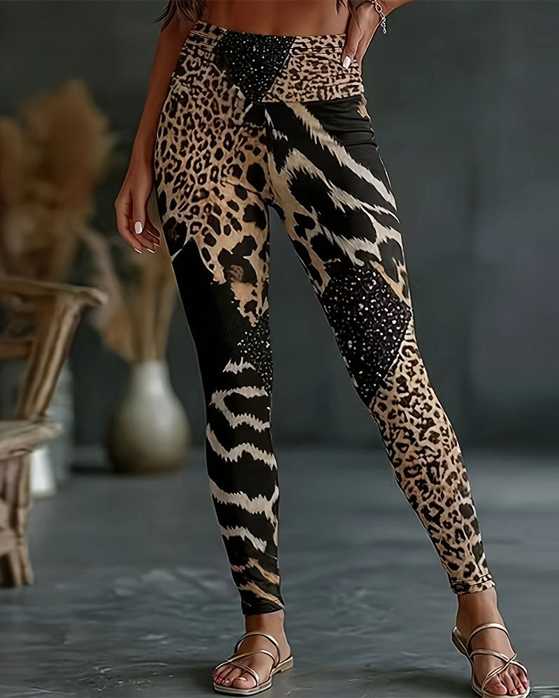 Hose Hohe Taille Leopardenmuster Yoga