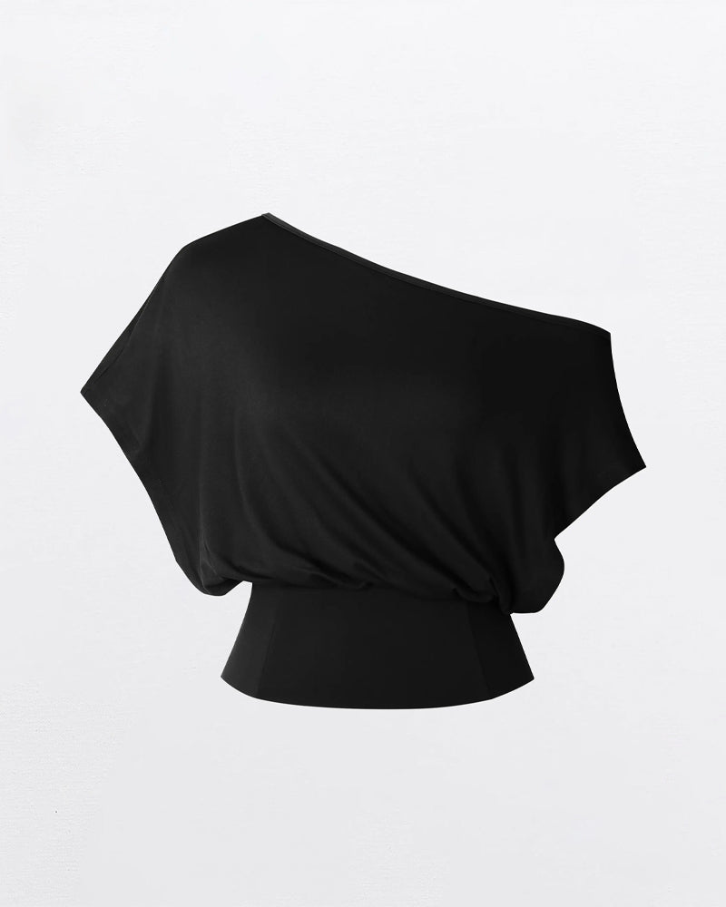 T-Shirt Asymmetrischer Saum Tailliert Fledermaus