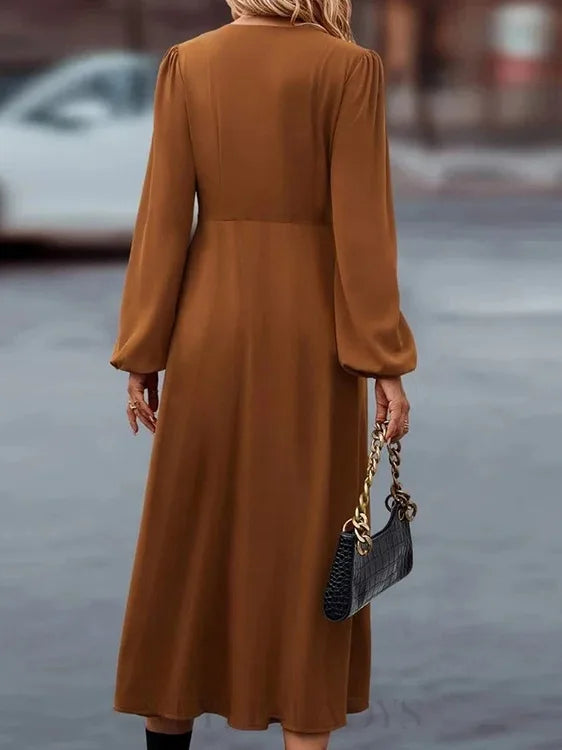 V-Ausschnitt Lange Ärmel Midikleid