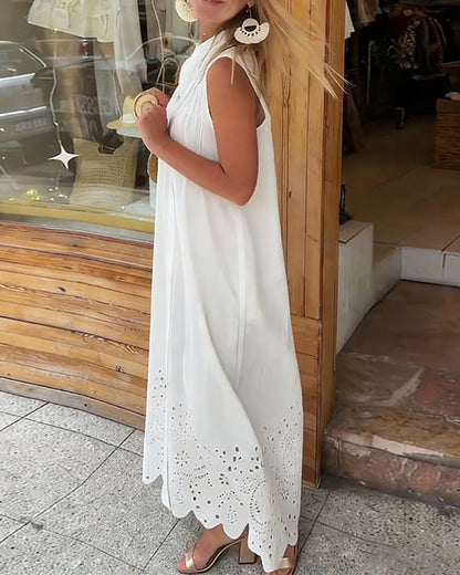 Kleid Ärmellos Ausgeschnitze Spitze Urlaub