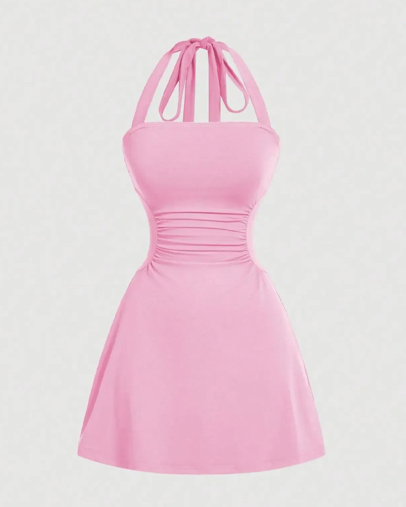 Kleid Halterneck Bandage Taille Gerafft