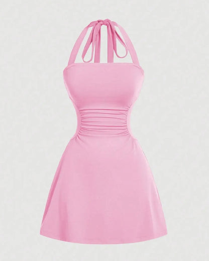 Kleid Halterneck Bandage Taille Gerafft