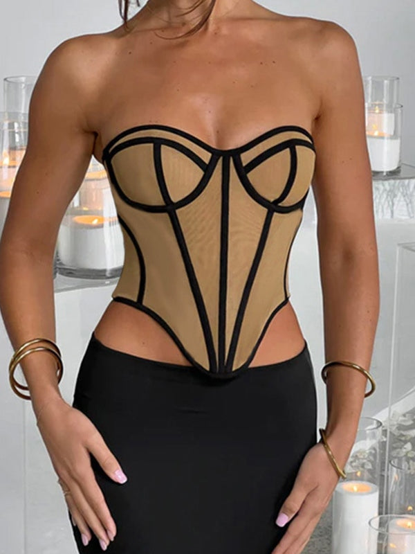 Kontrastfarbenes Y2k Corsagen Top mit Unregelmäßigem Saum