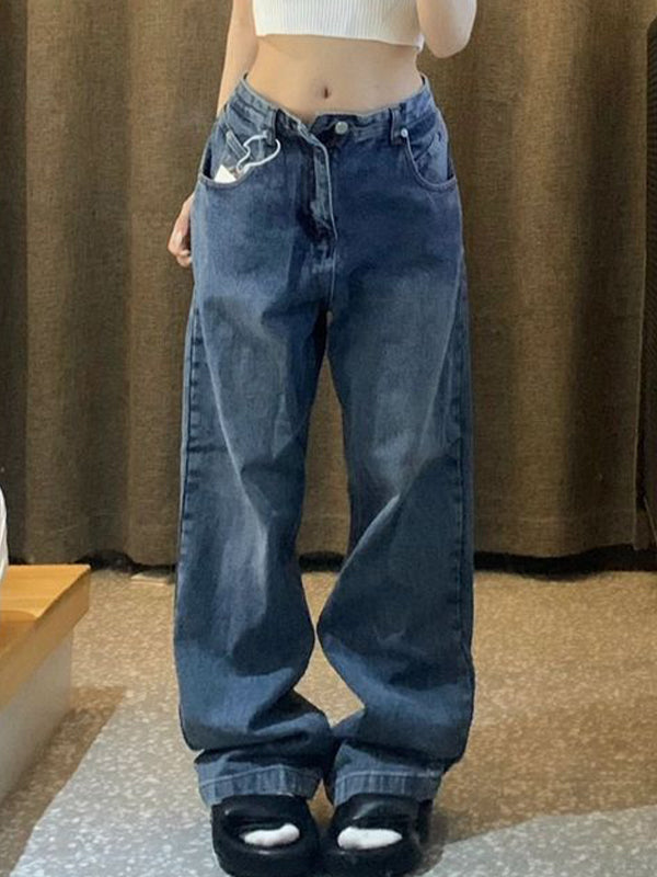 Blaue Vintage Boyfriend Jeans mit Geradem Schnitt