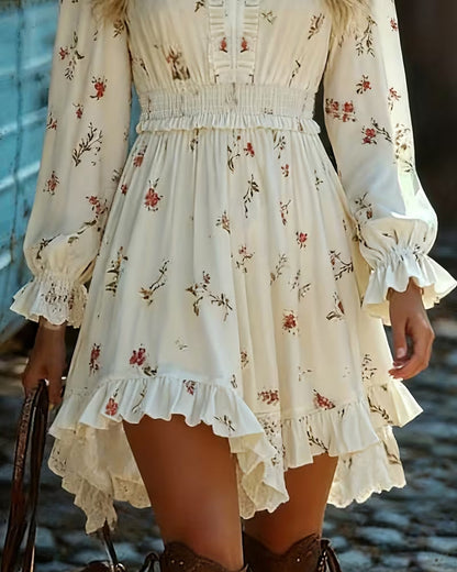 Kleid Elegant Langarm Blumen
