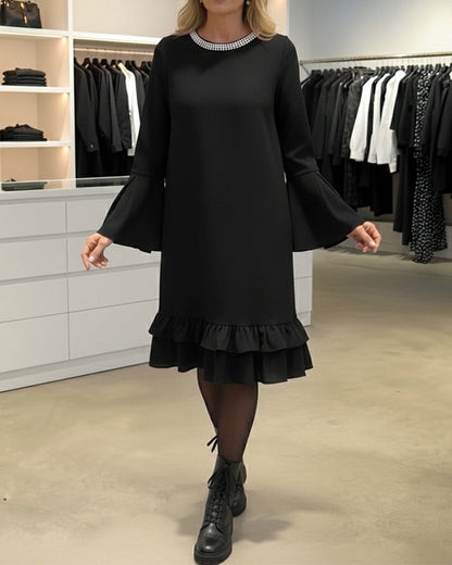 Kleid Schirmärmel Hotfix Strassstein gerade