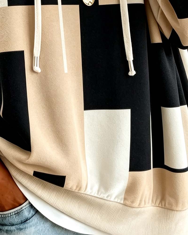 Sweatshirt Geometrischer Print Farbblock Kordelzug