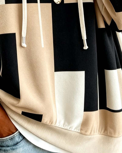 Sweatshirt Geometrischer Print Farbblock Kordelzug