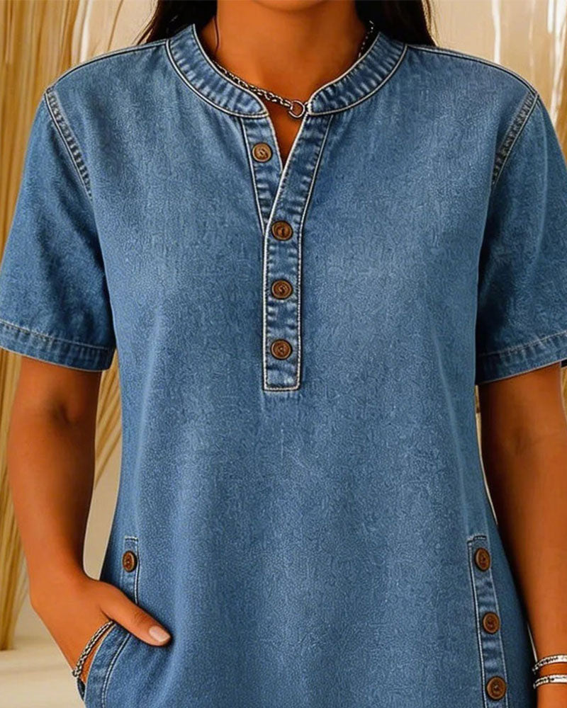 Kleid Knopfleiste Casual Denim