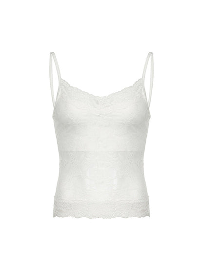 White Vintage Perspective Lace Slim Cami Top