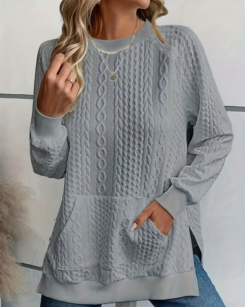 Sweatshirt Rundhals Lässig Schlitz Tasche