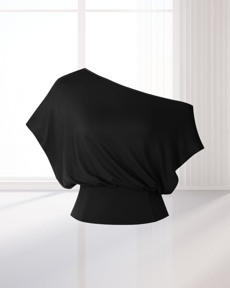 T-Shirt Asymmetrischer Saum Tailliert Fledermaus