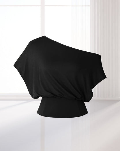 T-Shirt Asymmetrischer Saum Tailliert Fledermaus