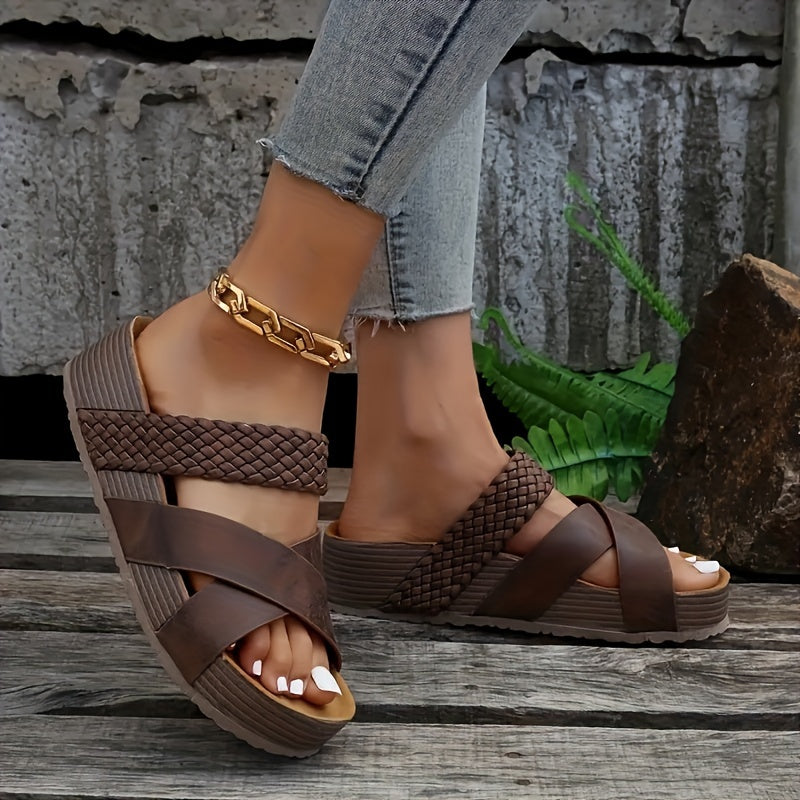 Brown Braided Slippers - Lina