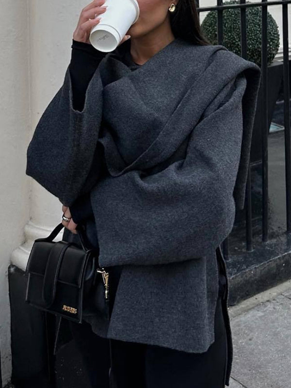 Manteau châle cape écharpe vintage gris