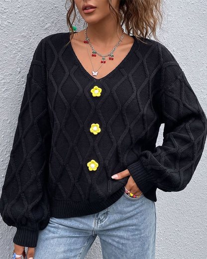 Pullover Laternenärmel Argyle Mode Gestrickt