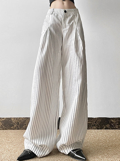 White Vintage Baggy Stripe Cargo Pants