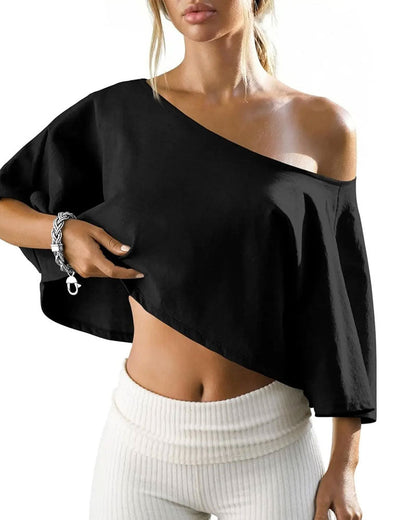 T-Shirt Ein-Schulter Cropped Cold Shoulder