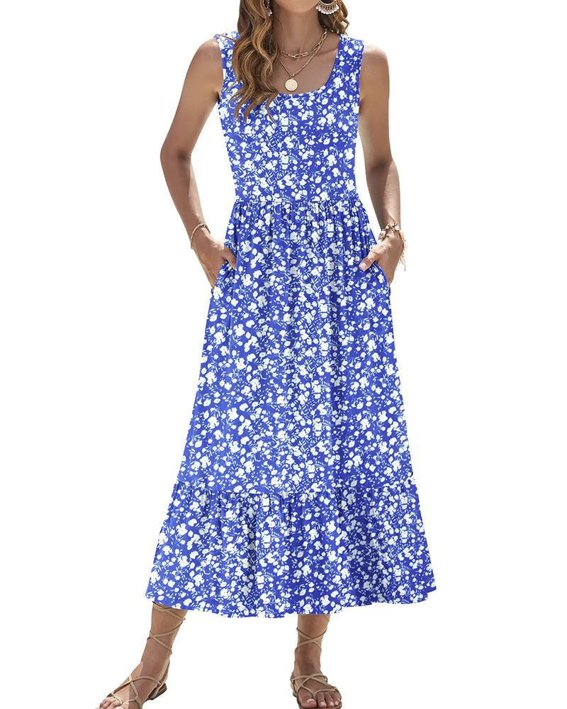 Kleid Ärmellos Rosenprint Lang