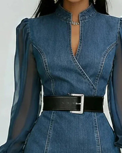 Kleid mit Mesh- und Denim-Patchwork