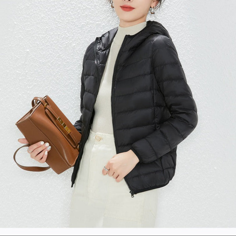 Hooded Puffer Down Jacket with Zipper Closure for Women - Liliana