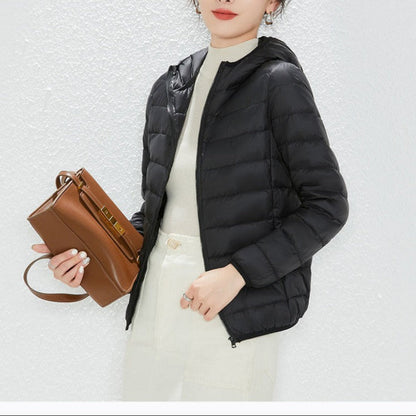 Hooded Puffer Down Jacket with Zipper Closure for Women - Liliana