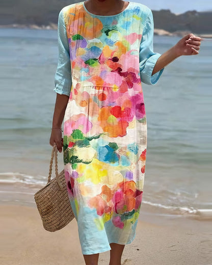 Kleid Rundhalsausschnitt Gedruckt Locker
