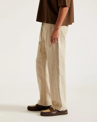 Herren Hose Leinen Kordelzug Gerades Bein