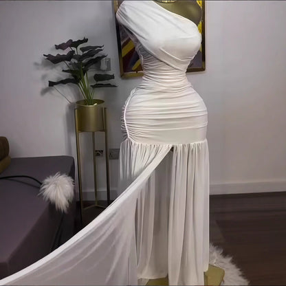 One Shoulder Maxi Dress with Side Slit for Women - Letizia