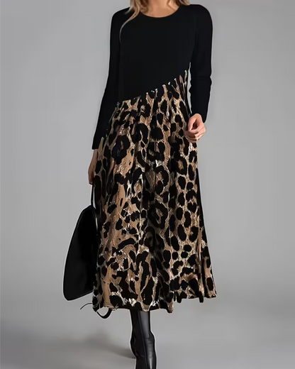 Kleid Rundhals Leopard Weiter Rock