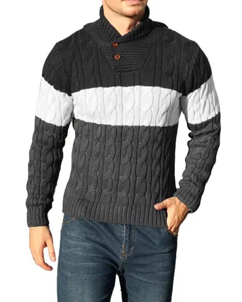 Pullover Hoher Hals Knopf Kontrast Herren