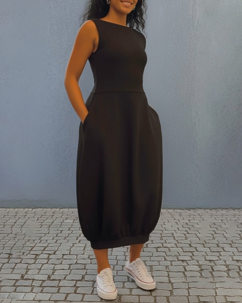 Kleid ärmellos einfarbig Laterne