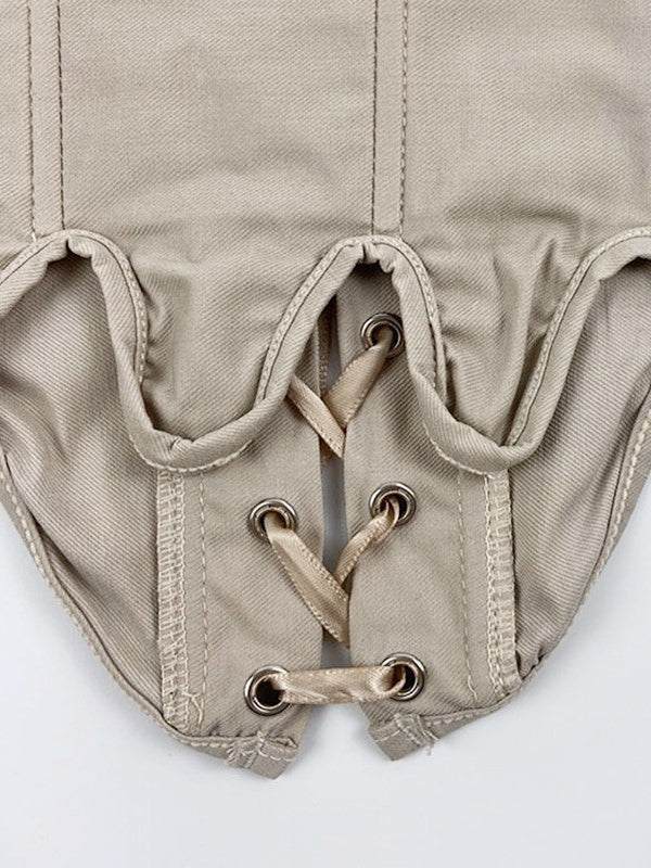 Plain lace-up corset top with asymmetric cut