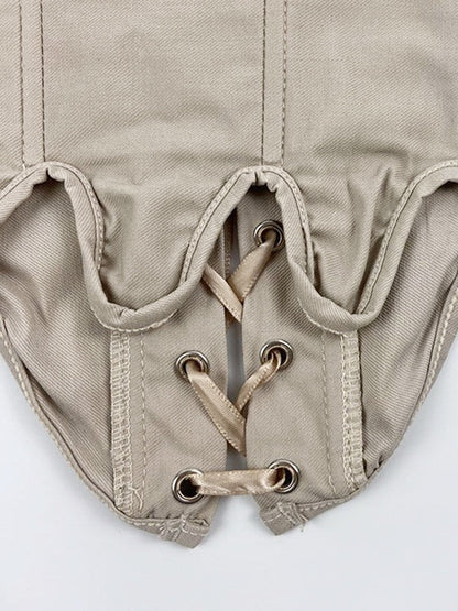 Plain lace-up corset top with asymmetric cut