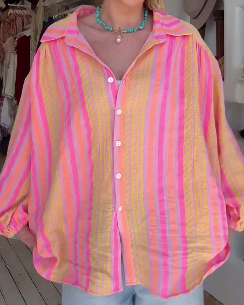 Bluse Farbblock Gestreift Locker