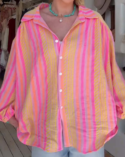 Bluse Farbblock Gestreift Locker