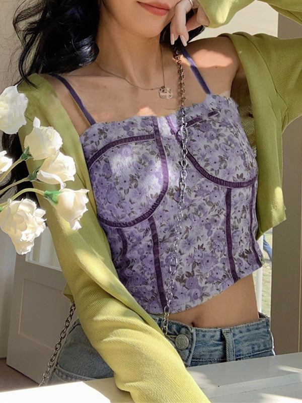 Vintage Blumenprint Korsett Top mit kurzem Bund