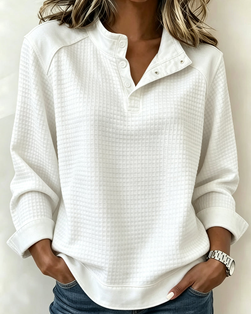 Sweatshirt Waffelstrick Henley Halbknopf