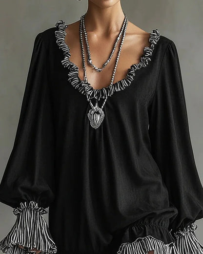Kleid mit Rüschen Laternenärmeln kurze Länge