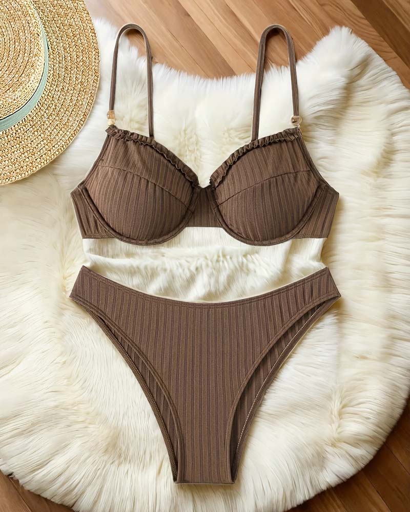 Bikini Gerippt Rüsche Uni