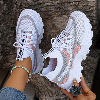 White-Pink Sneakers - Women's Mesh Breathable Sneakers