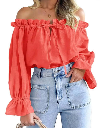 Bluse Off-Shoulder Rüsche Langarm