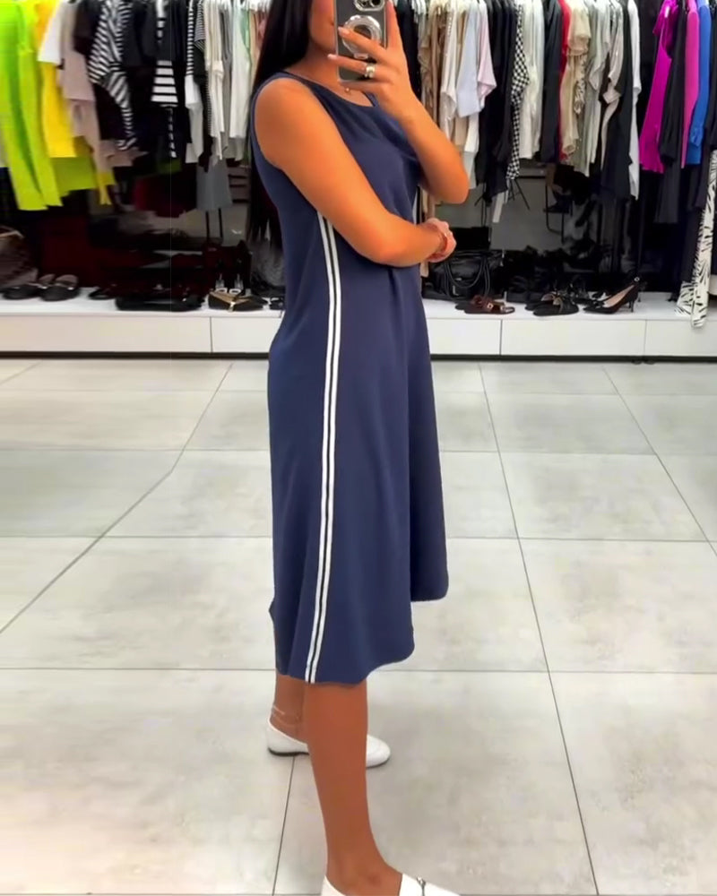 Kleid asymmetrisch unifarben Schlitz ärmellos