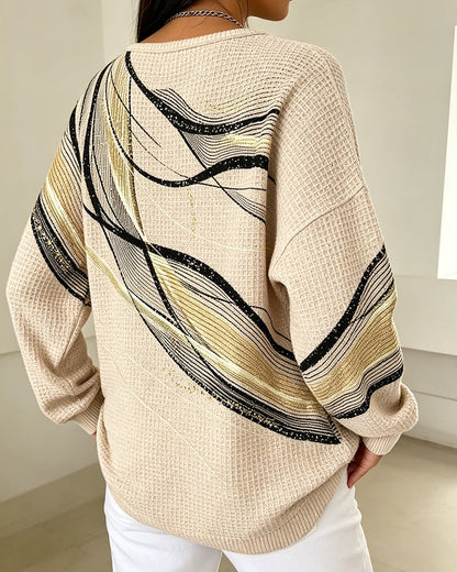 Sweatshirt Rund-Hals Knopf-Leiste Gestreift