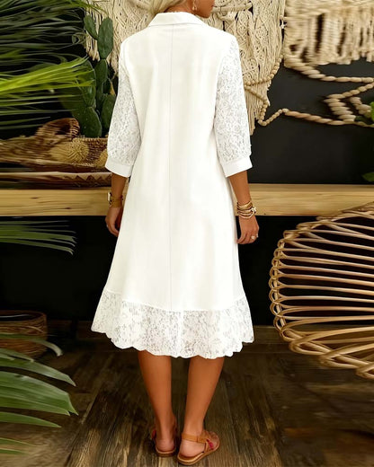 Kleid Spitzeneinsatz Revers Loose Entspannt