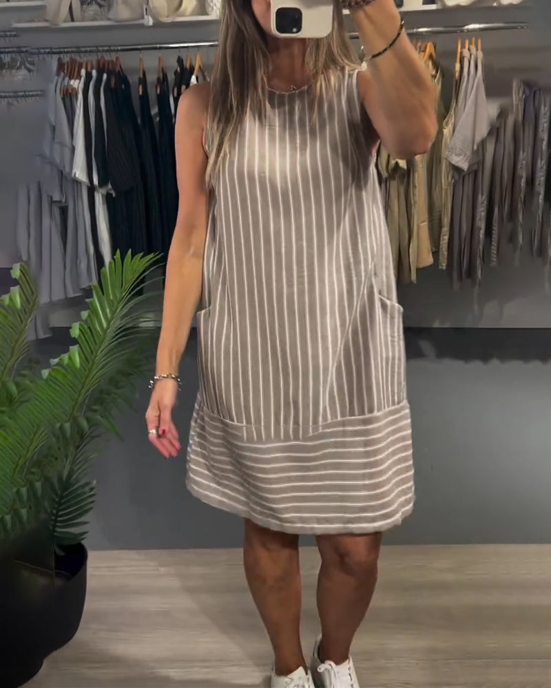 Kleid Ärmellos Tasche Gestreift