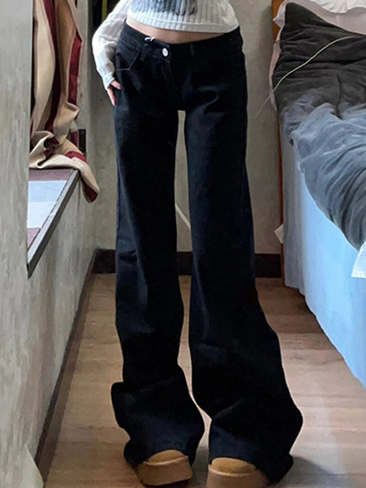 Schwarze Y2k Low Waist Weitbeinig Flare Jeans